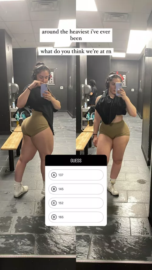 Can you guess? Showing off her bulked glutes & quads!