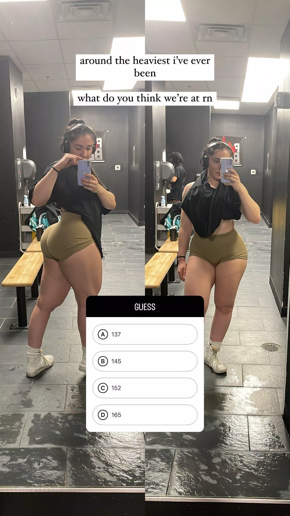 Can you guess? Showing off her bulked glutes & quads!