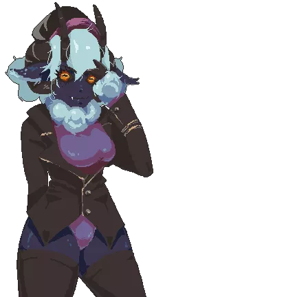 (OC) Meet Black Phillipa 🐐 Or 'Pip' for short! She's your trusty, definitely-not-evil assistant in my upcoming game Suite 69! I thought you guys would appreciate her design~