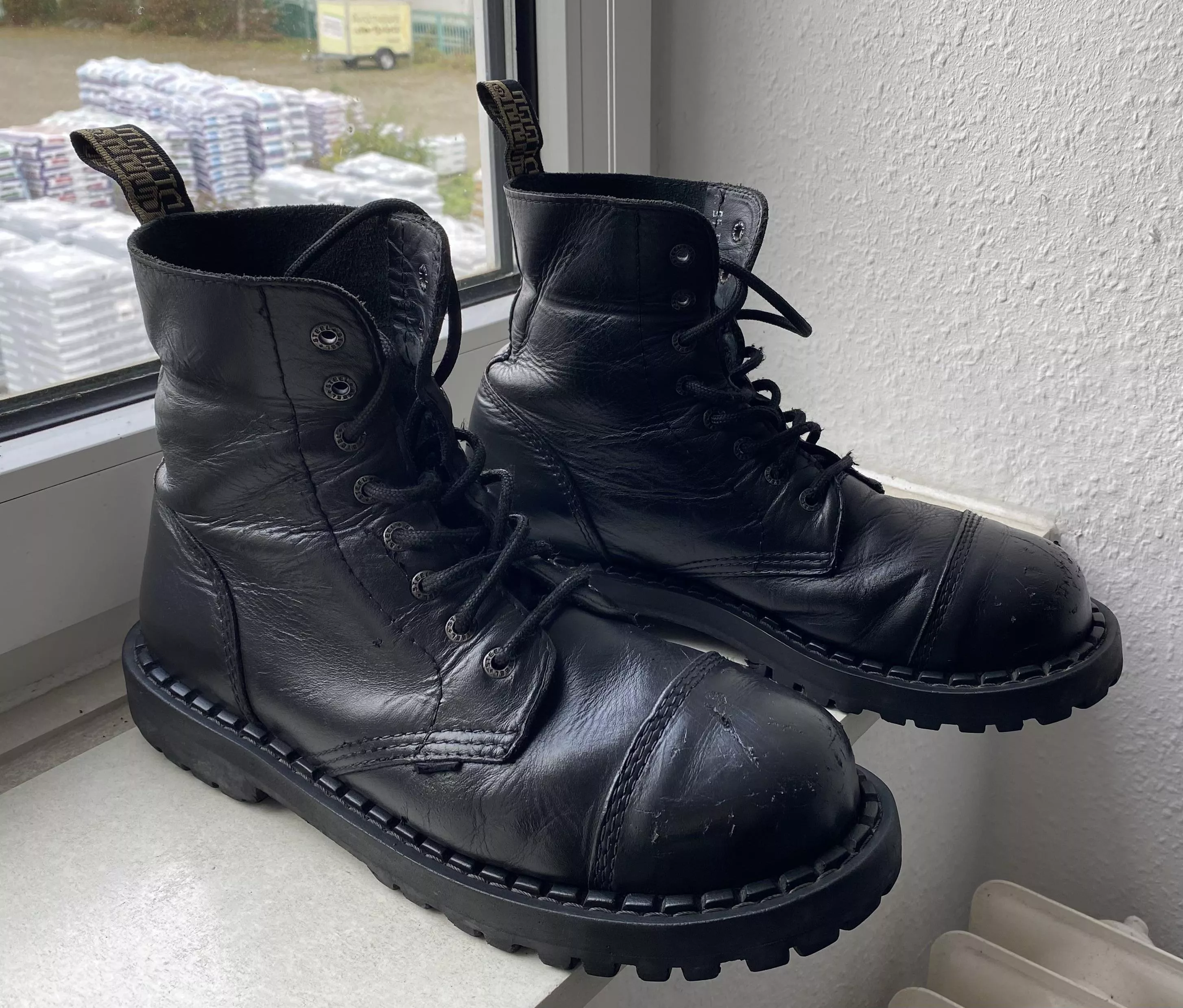 Freshly polished work boots