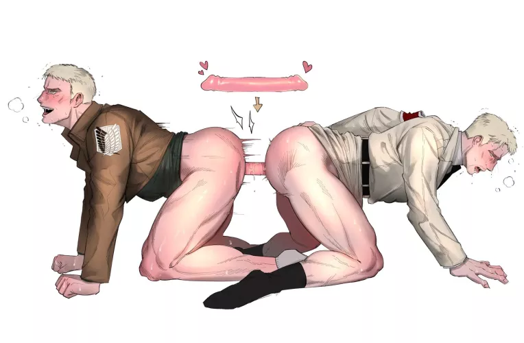 Reiner Braun from Attack on Titan on a Double Sided Dildo