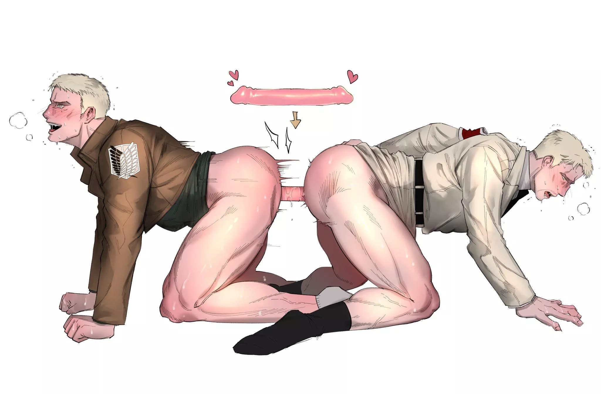 Reiner Braun from Attack on Titan on a Double Sided Dildo