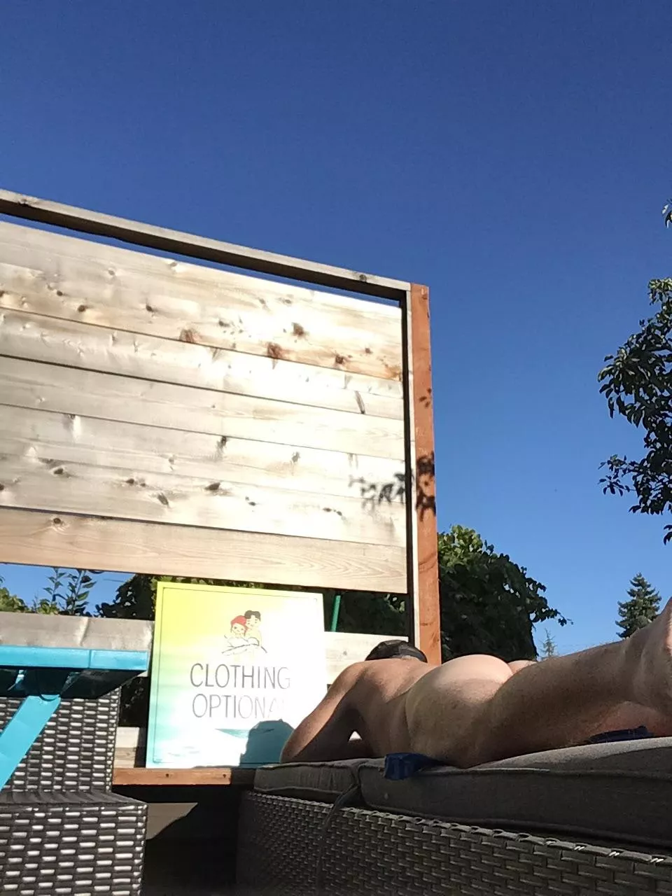 Privacy wall and clothing optional sign…sanctuary