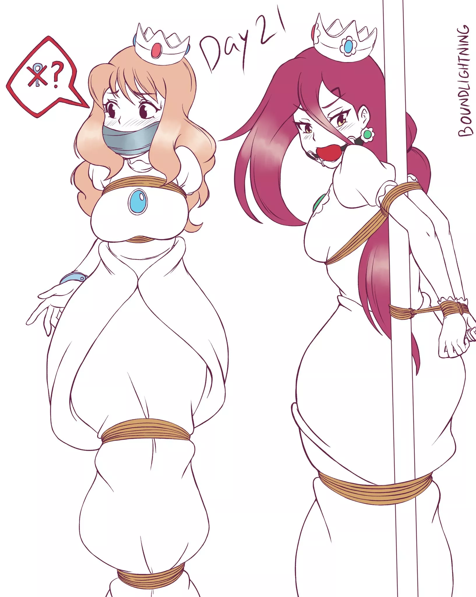 The only thing that beats being tied up wearing a dress is to be tied up with company