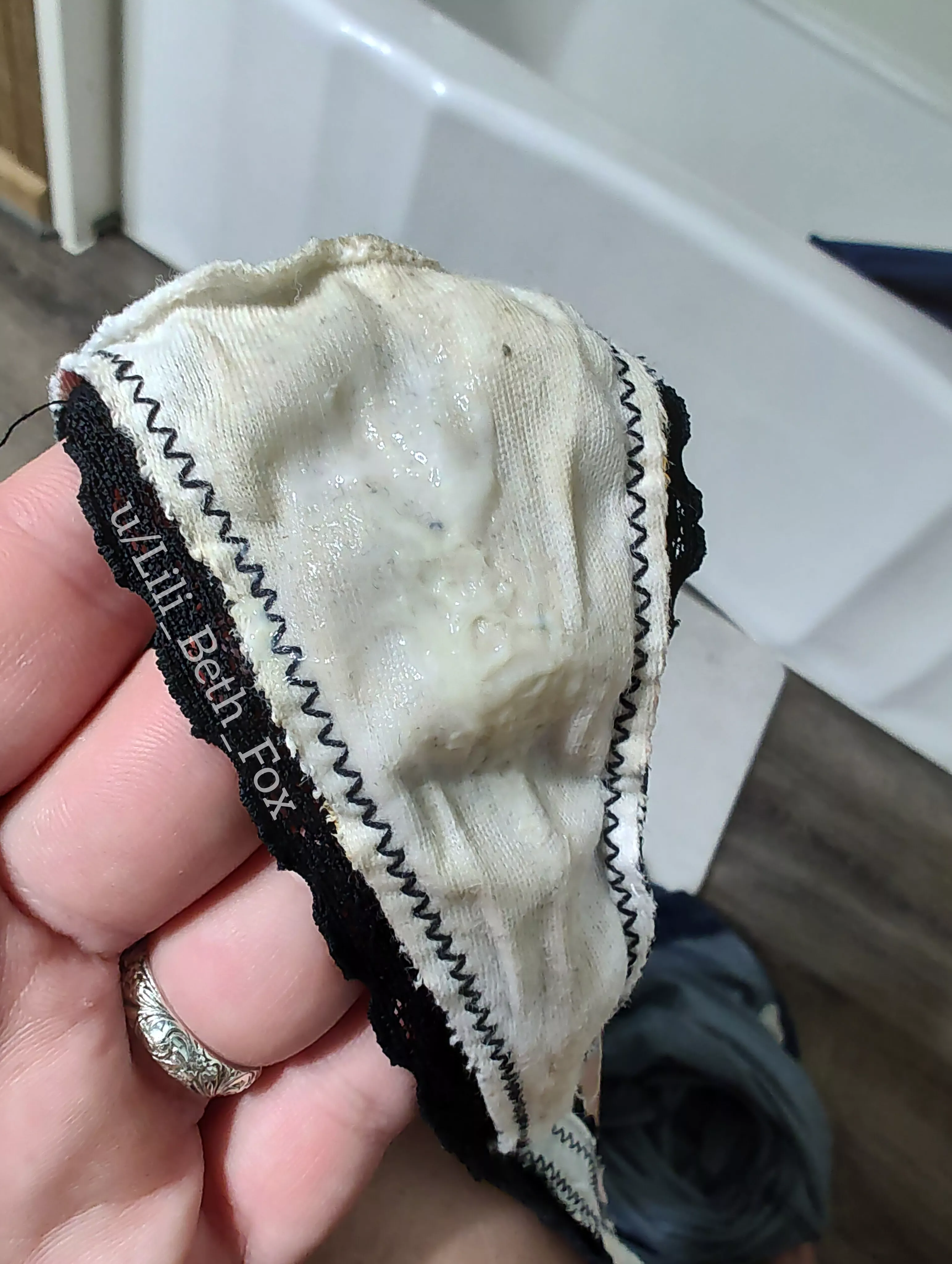 You'll have to look closely, to see all the sticky wet cream soaking my white gusset!