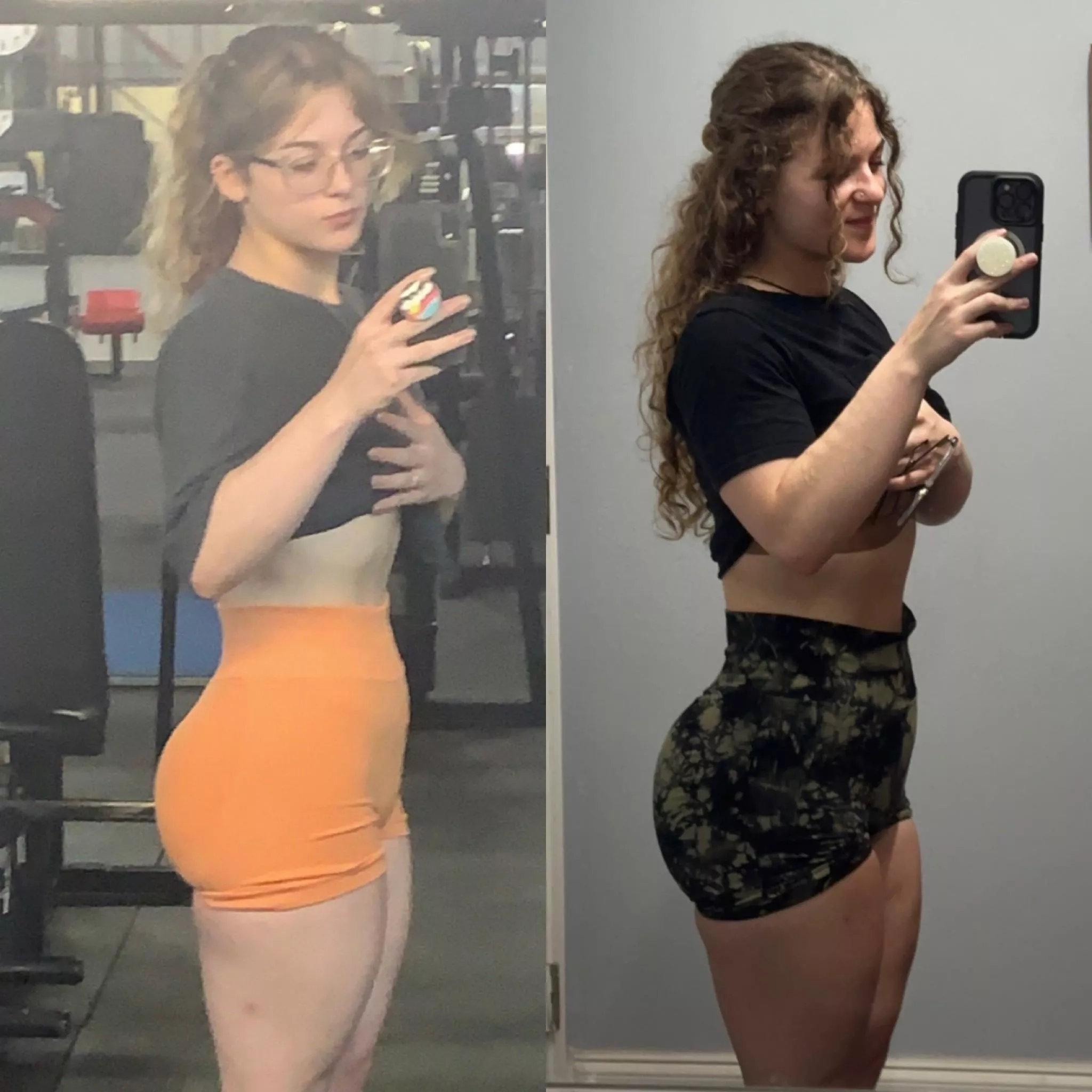 18 year old me vs 19 year old me! (October 2022 vs October 2023) there’s around a ten pound difference; i’m also bloated in the pic on the right lol