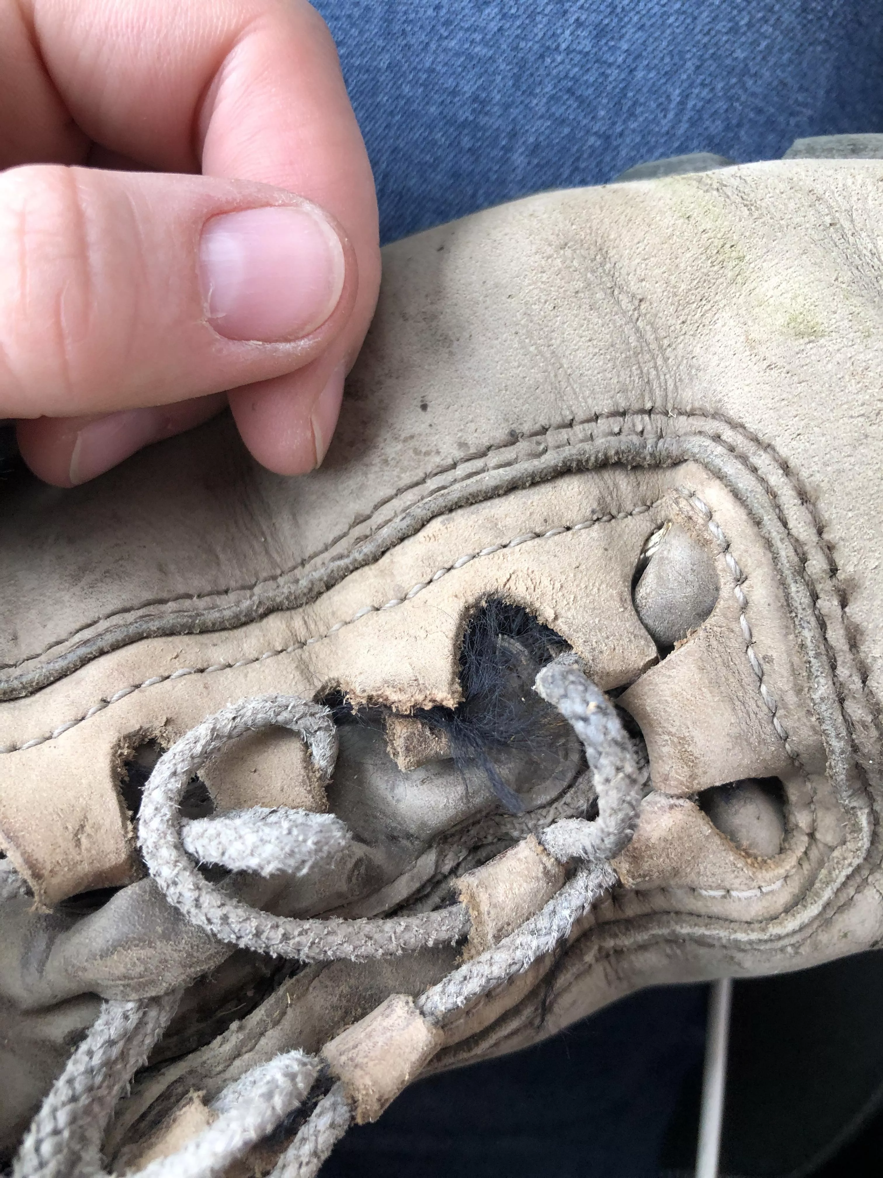 Is there anything that can be done about this? I have to walk 5-10 miles a day through rough terrain like corn stubble and rocky cow pastures for work, and I just can’t afford a new pair of boots. These are women’s Vasque solid leather hiking boots f