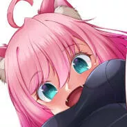 LF Color Source: Pink Hair, Cat Ears, Ahoge, Swimsuit, Teal Eyes, Fangs, Blush, Looking Down