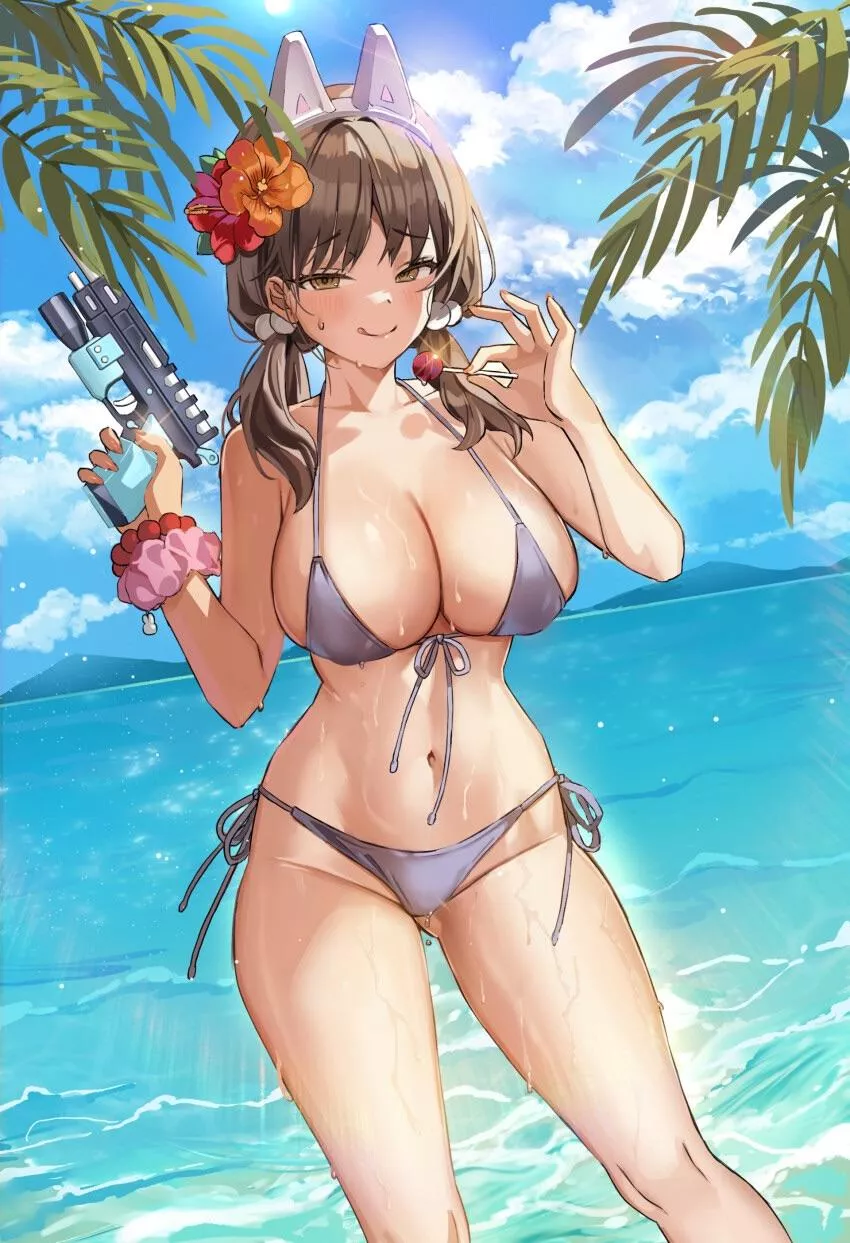 Sexy waifu at the beach