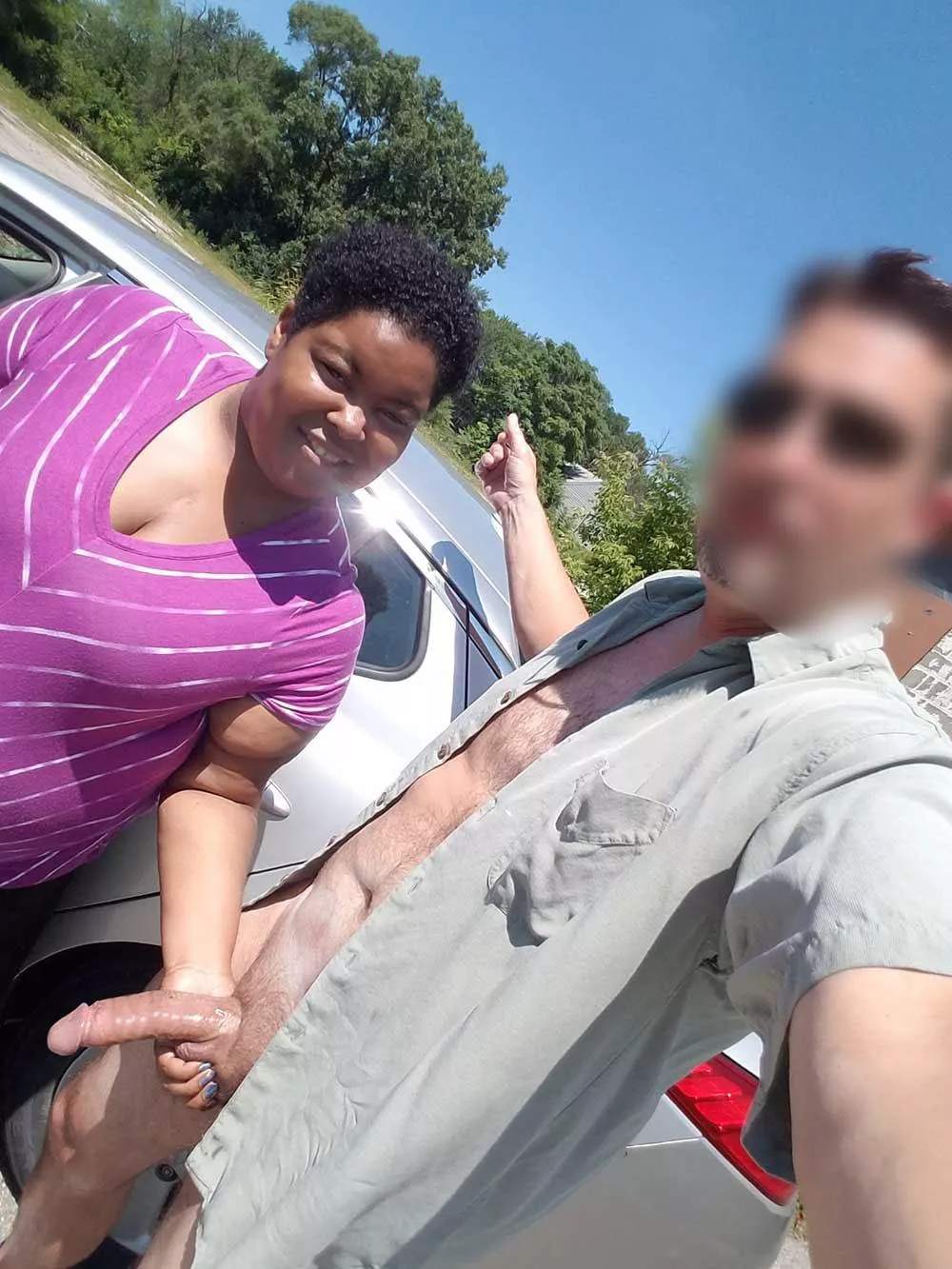 She stopped to grab my balls when she caught me naked outside