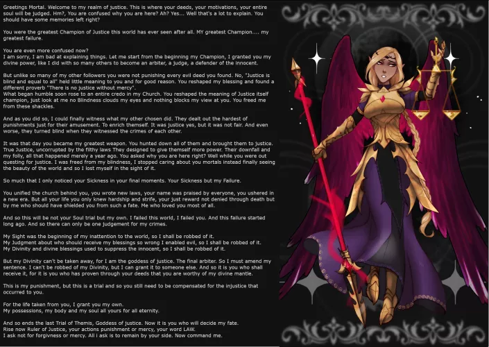 The Trial of a Goddess of Justice [Intro] [Slave] [No Sex] [Femsub] [Power loss] [Male POV] Artist: HorniOni