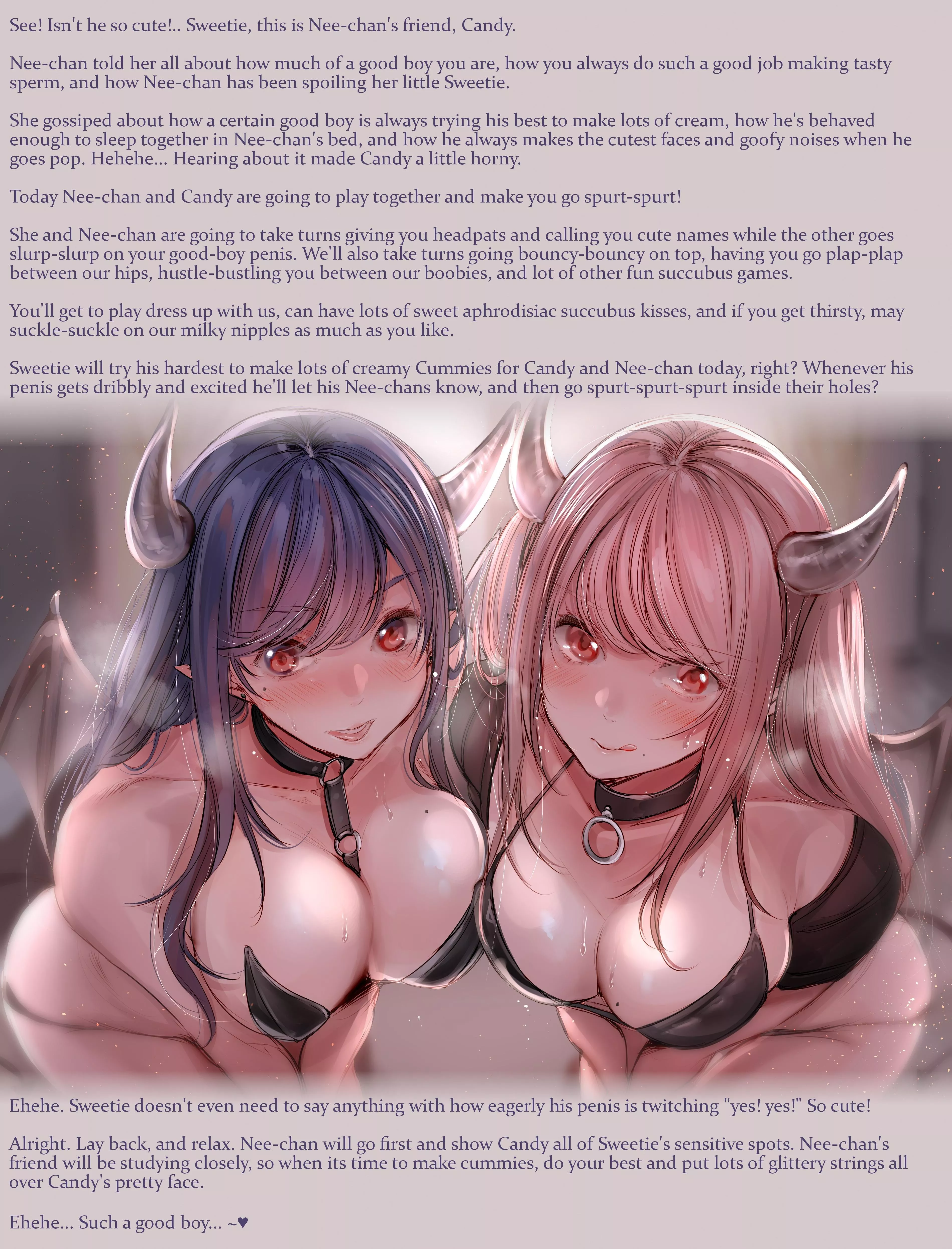 Be a good boy 😇 for your 💋succubus💋 and she'll have to let her friends have a chance to play with you too! [Wholesome][Succubus][2girls]