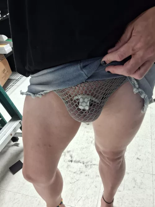 Wearing a skirt to work is better with a tiny cage