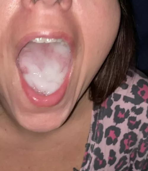 Wife wanted a mouthful of cum before bed last night. She got what she wanted. That was a lot of cum ropes shooting in her opened mouth.