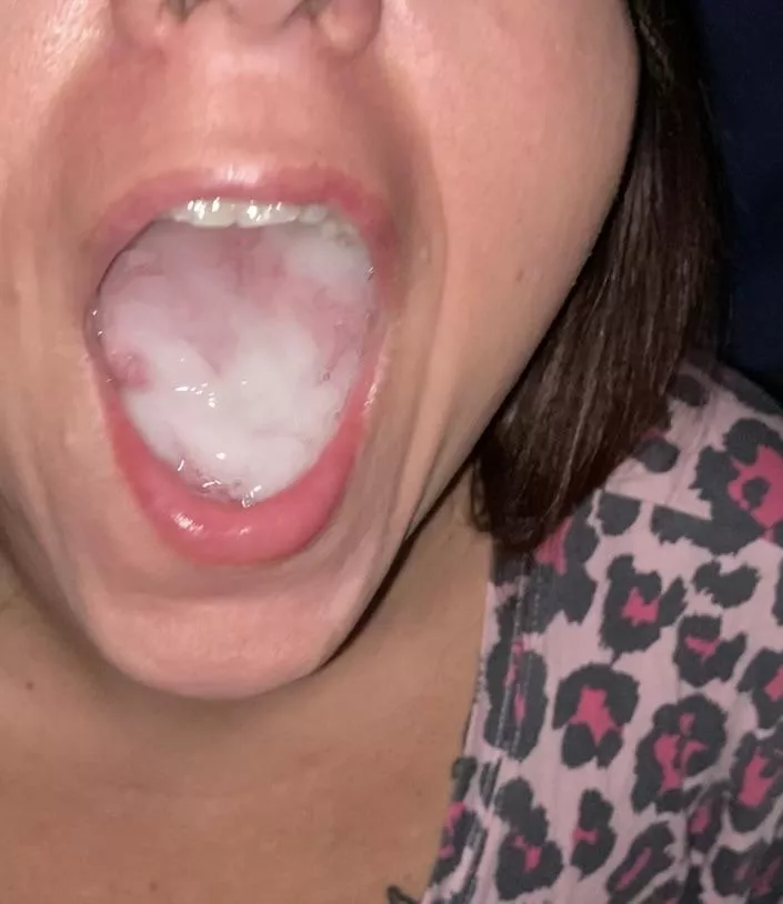 Wife wanted a mouthful of cum before bed last night. She got what she wanted. That was a lot of cum ropes shooting in her opened mouth.