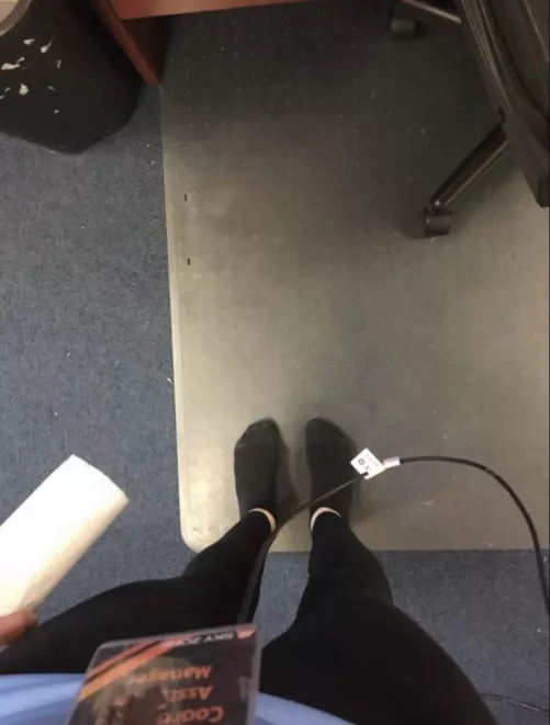 Wearing just socks at work (f)