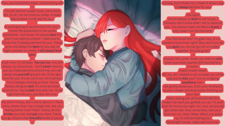 Being comforted in your girlfriend's arms (comfort) (loving) (caring) (crying)