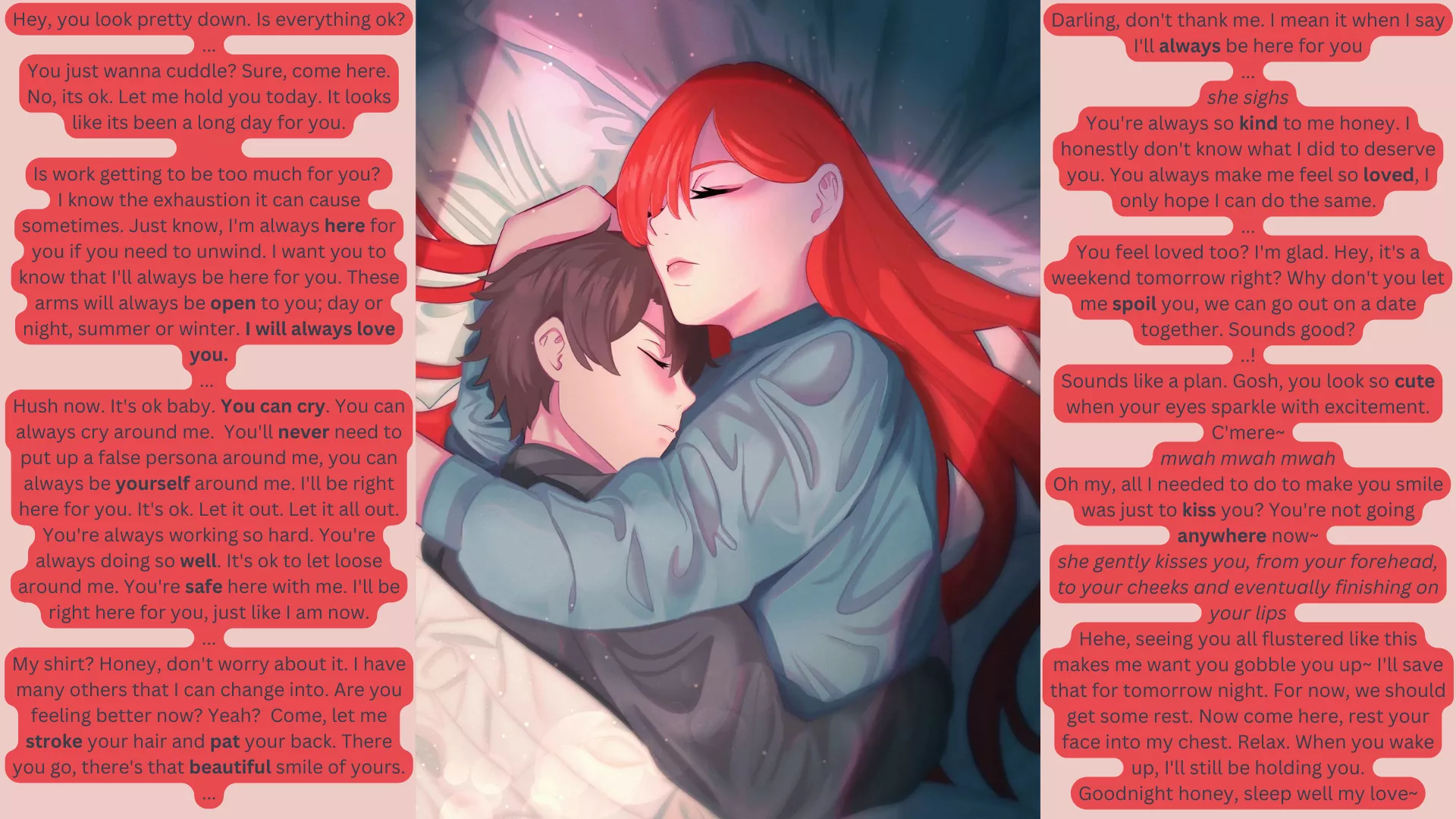 Being comforted in your girlfriend's arms (comfort) (loving) (caring) (crying)