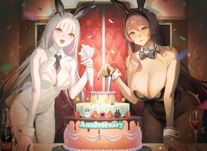 Blanc and Noir making a cake for the 1st anniversary (tokkihouse/myabit) [Goddess of Victory: Nikke]