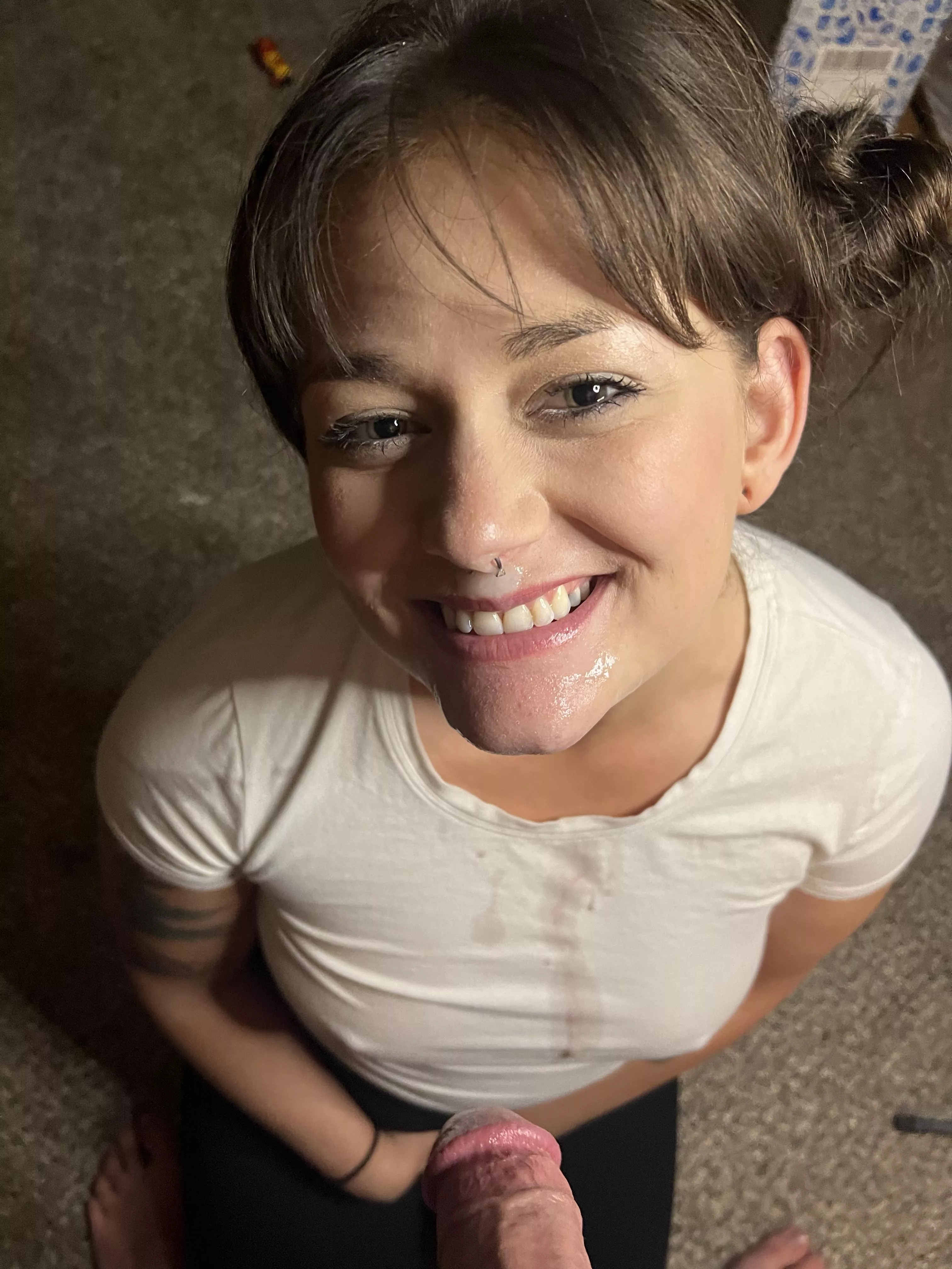 Cum covered and smiling, it’s the in look [M F]