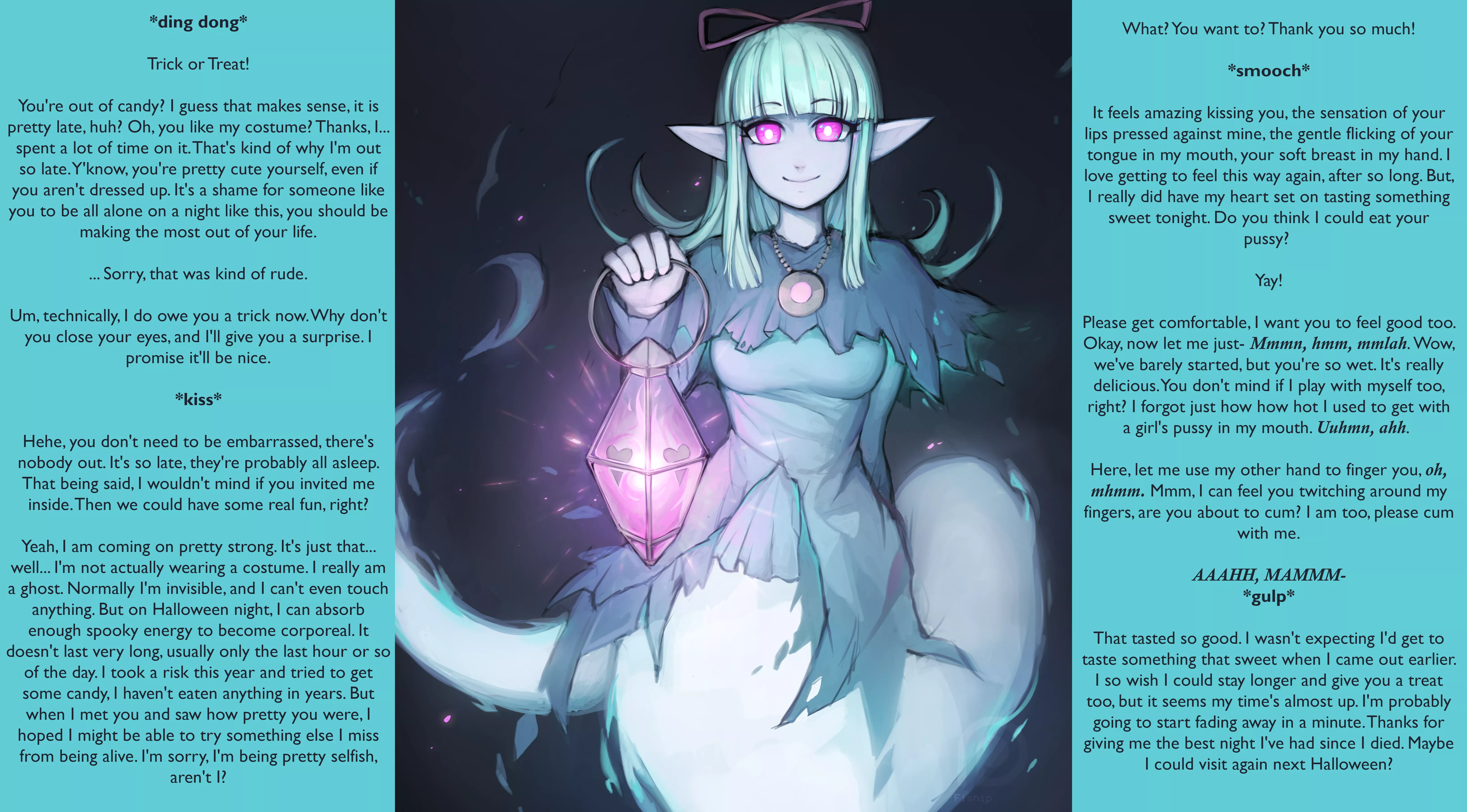 [F4F] The Midnight Trick or Treater [Contest entry][F4M version in comments][Ghost Girl][Moster Girl][Cunnilingus][Blowjob]Artist:Fiship