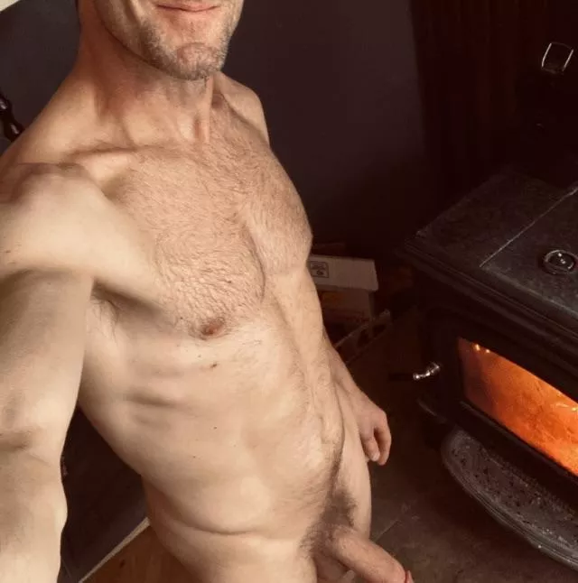 Too cold outside so nakey by the fire inside.