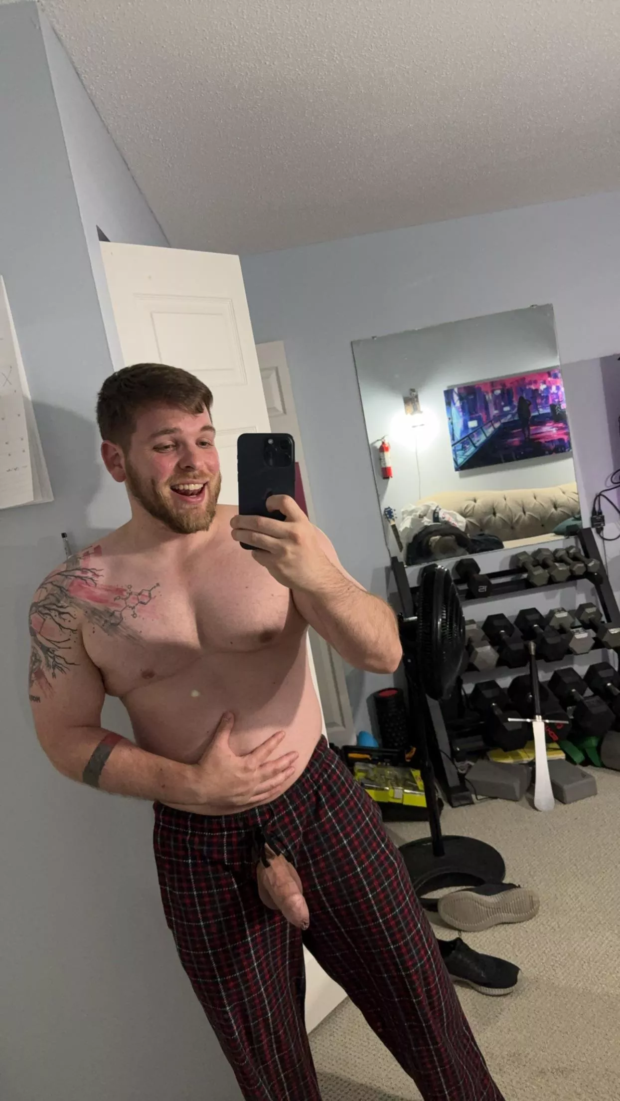 Who doesn’t like a big guy in his PJs? Especially ones where things just happen to slip out sometimes. (Soft)