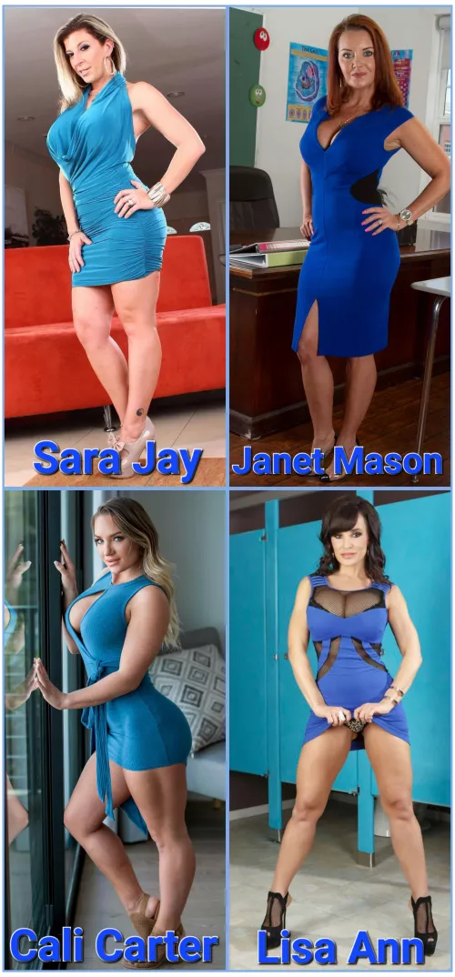 Who fills out their blue dress better? [Sara Jay] [Janet Mason] [Lisa Ann] or [Cali Carter]