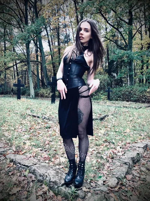 Dark haired beauty in eerie location