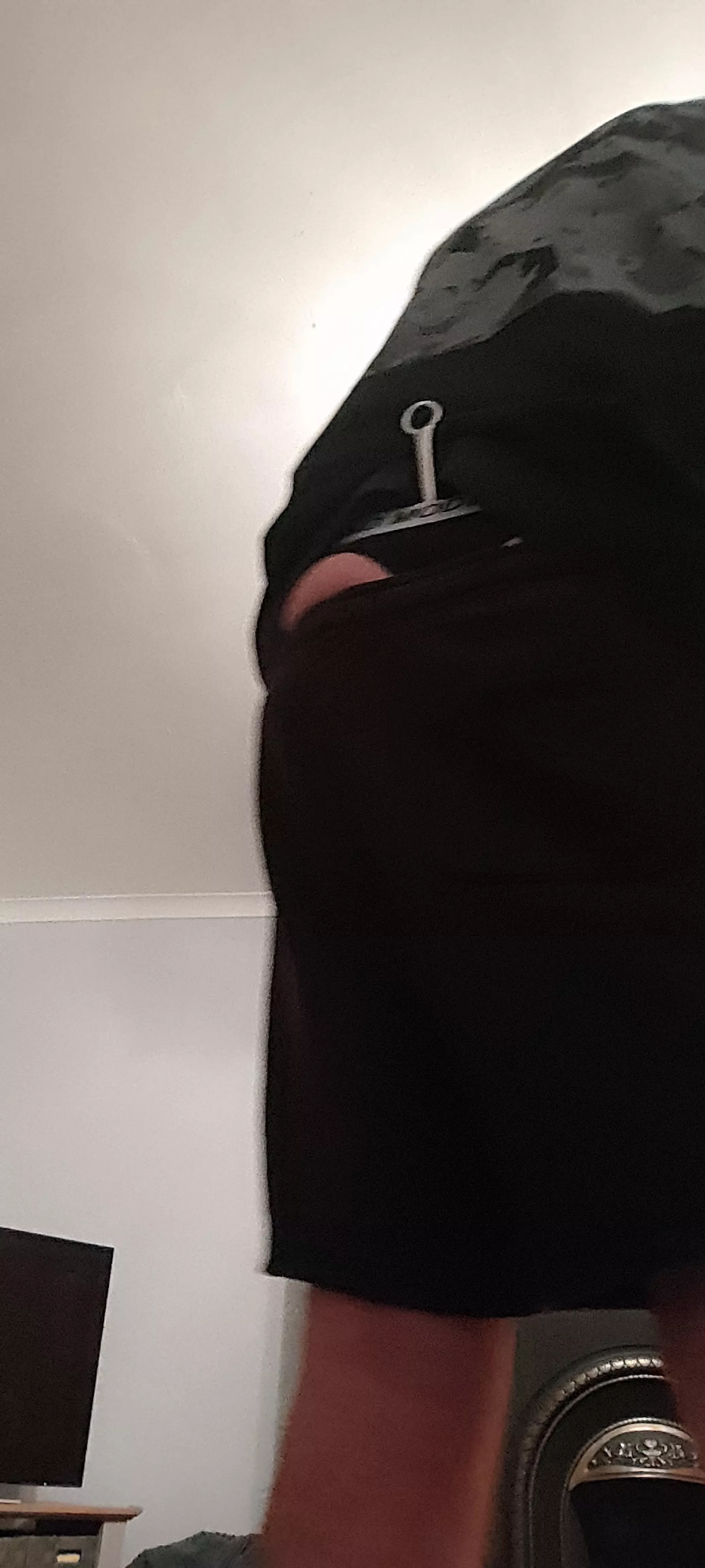 Hiding anal hook under clothes with thong on
