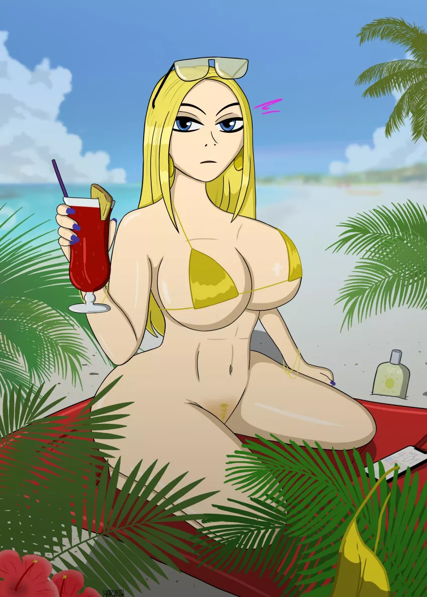 [MarkHarvest] (Teen Titans) Terra forgot about her bikini bottom after drinking. All characters are adults