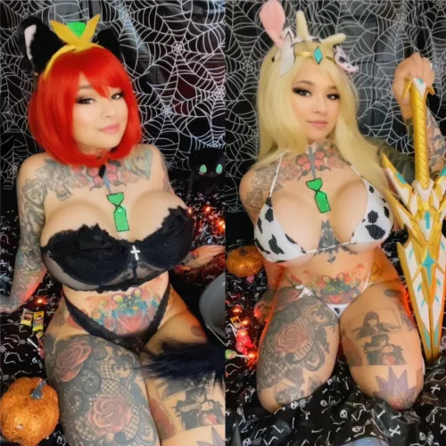 Pyra and Mythra Halloween themed by inkedcosplaygirl