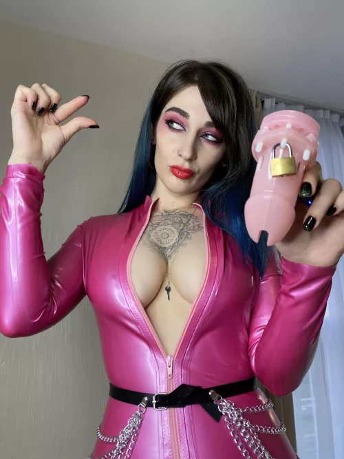 Your little cock may not be able to handle my shine. Let's hide him in this cozy little cage.