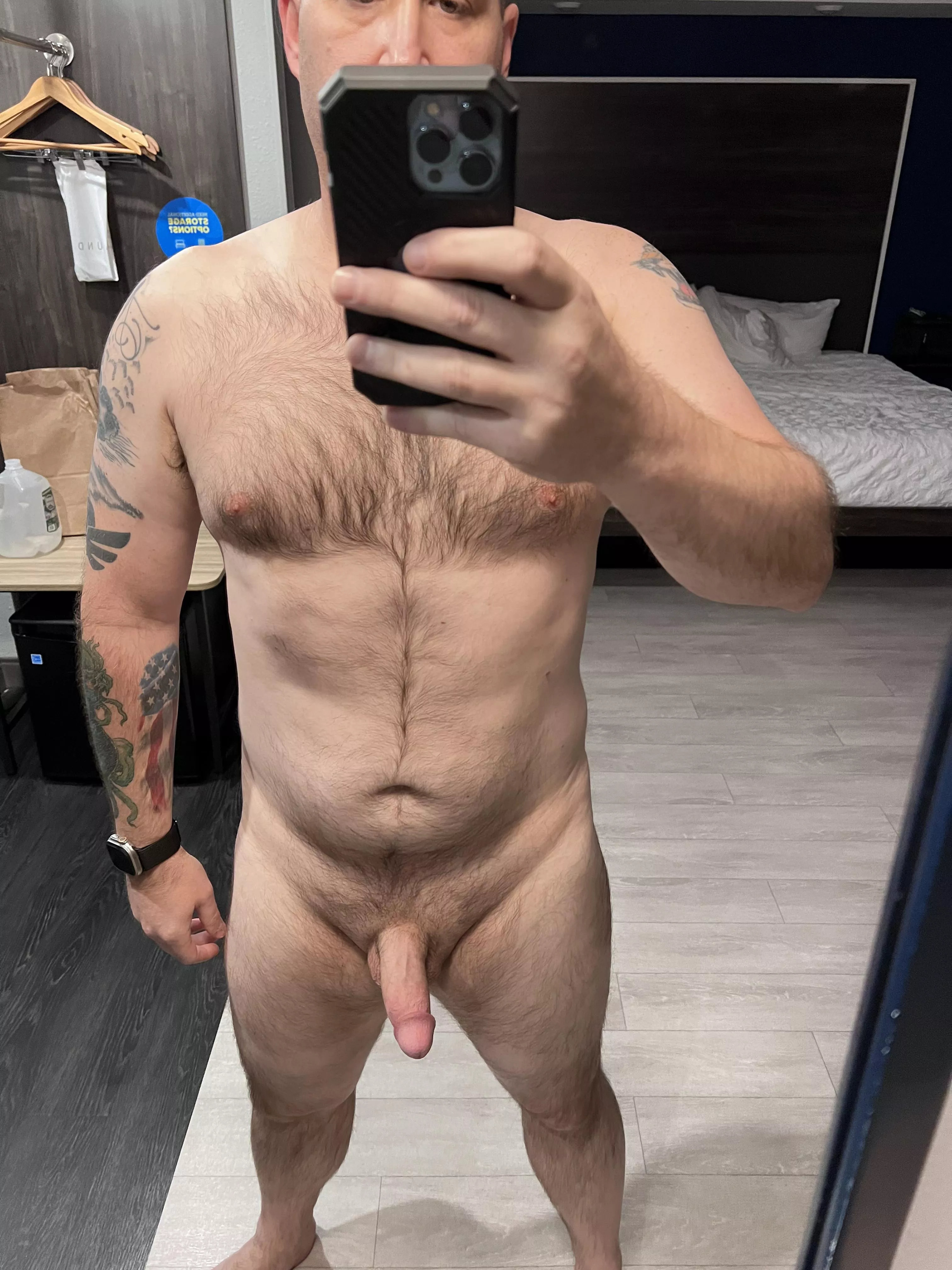 Naked and alone in my hotel room [45]. Now to your knees