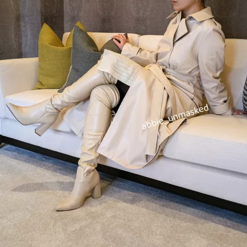 Cream Leather Trench coat & Thigh-high Boots 🤍👑