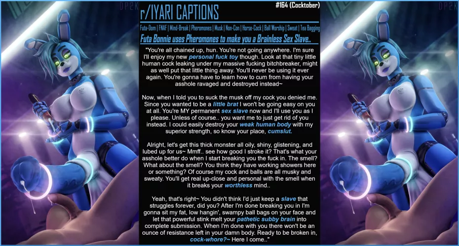 Futa Bonnie uses Pheromones to make you a Brainless Sex Slave. [Futa Dom] [FNAF] [Mind Break] [Pheromones] [Musk] [Non-Con] [Horse Cock] [Ball Worship] [Sweat] [Tea Bagging] [Artist: doctorpurple2000] [Cocktober] [Halloween] [IyariCaptions]