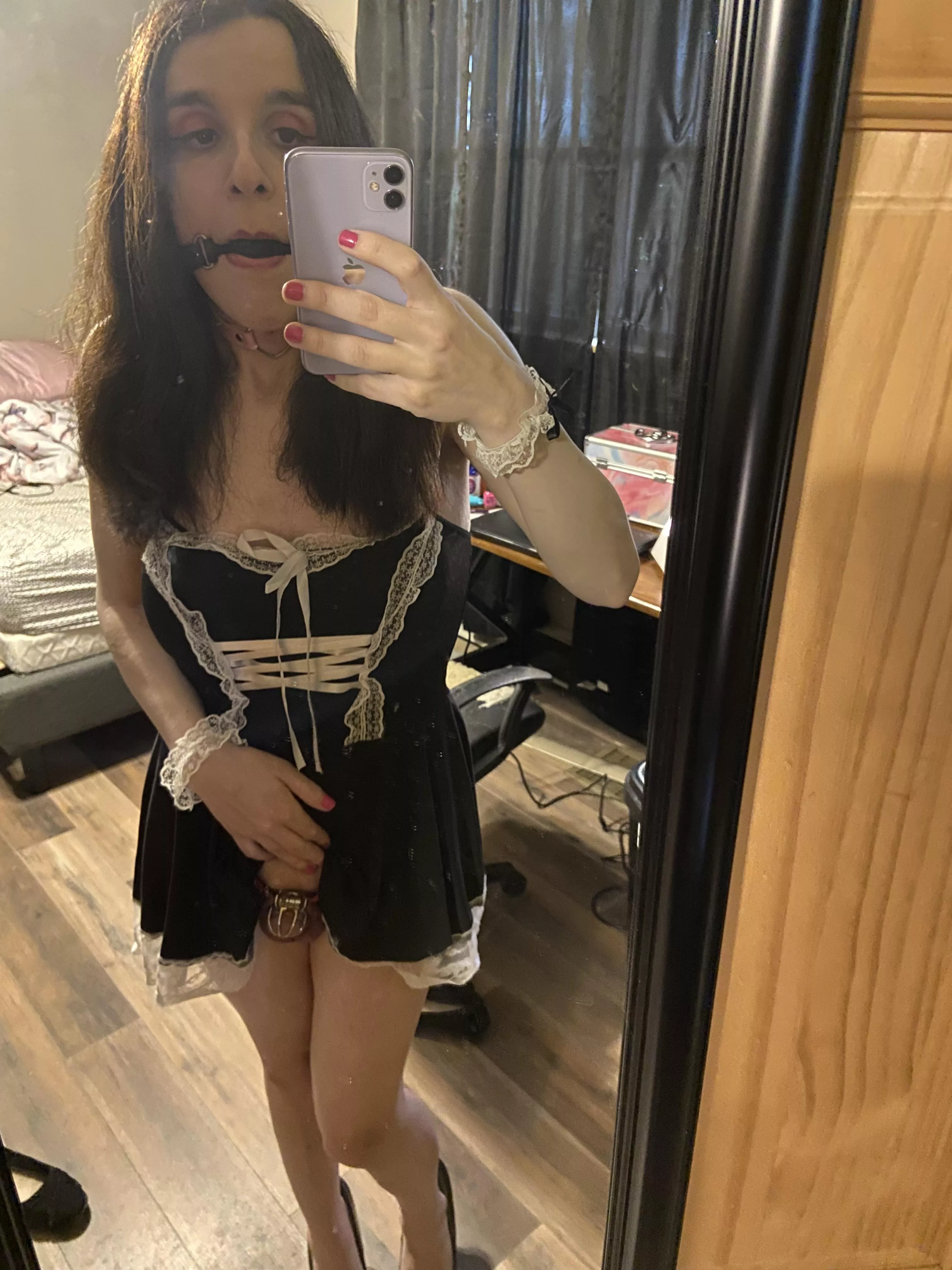 Gagged, plugged and caged for daddy 😘