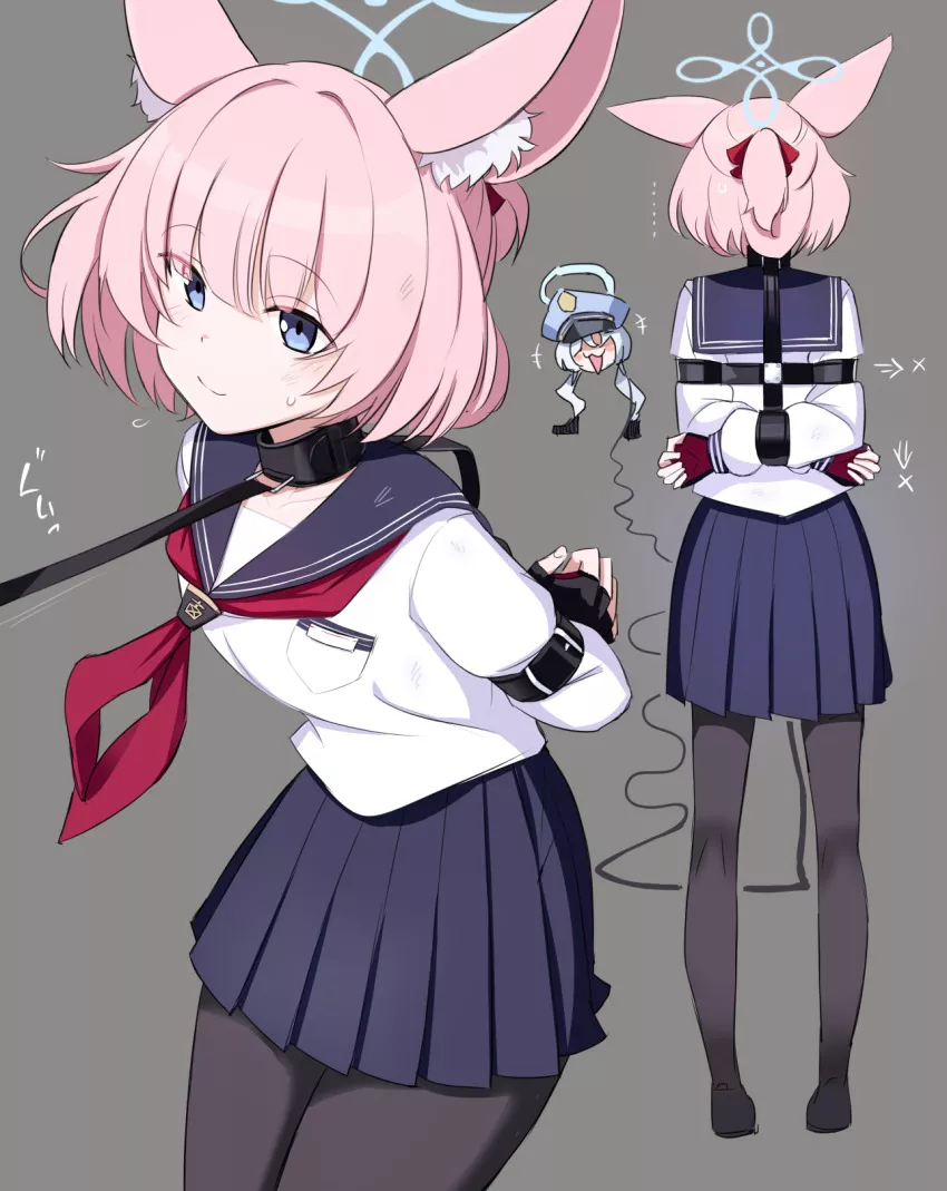 Arms locked in place and taking you for a walk around with your leash