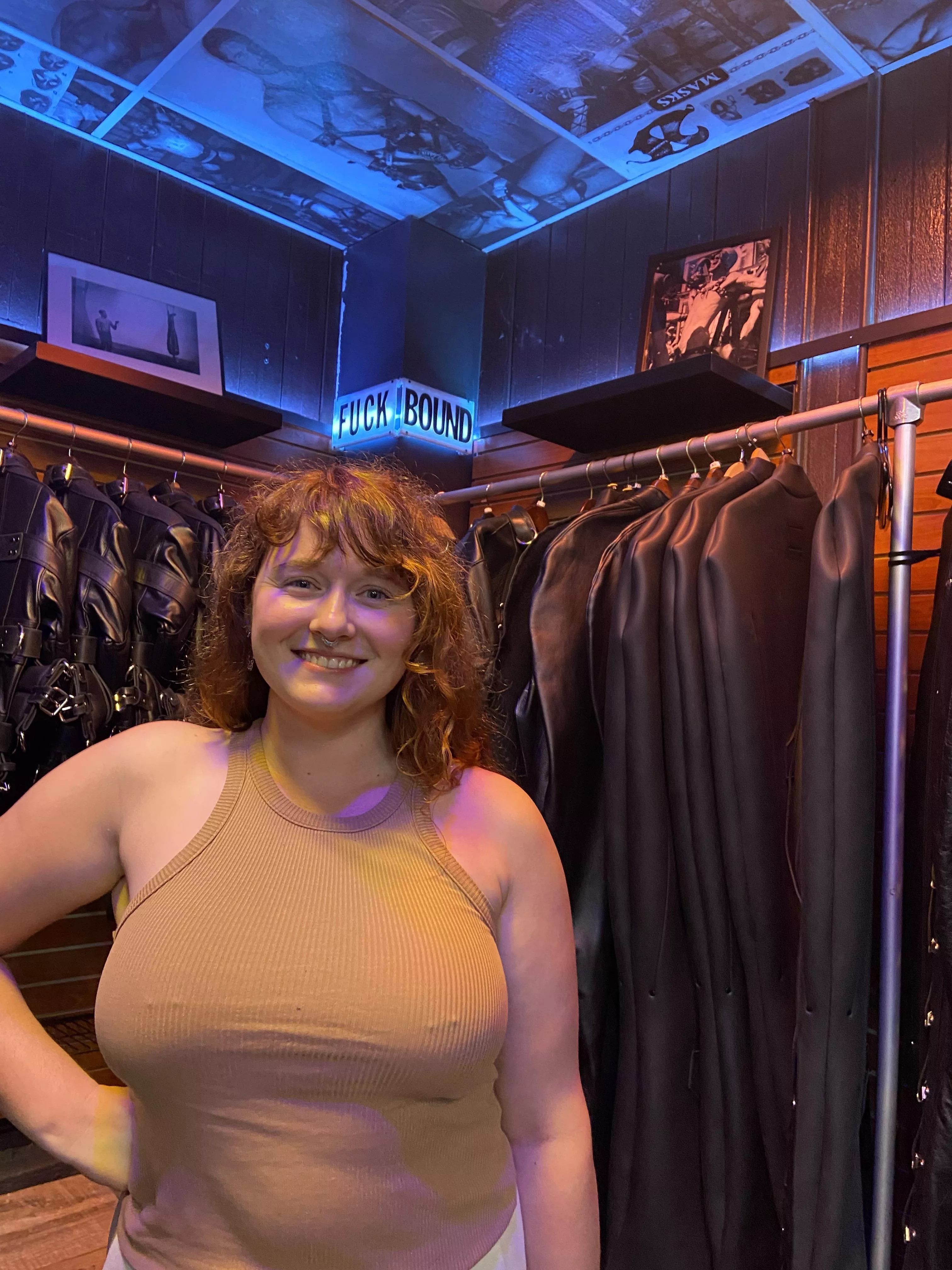 Braless leather shopping. Would you go with me?