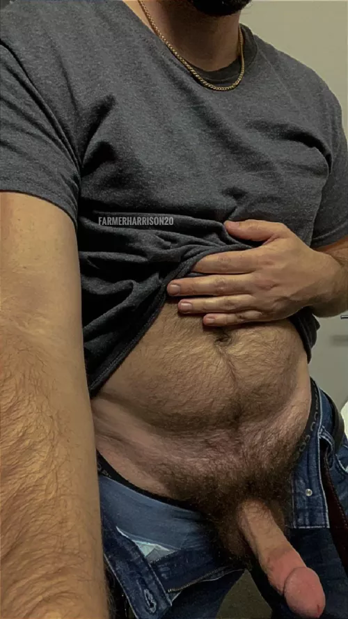This hairy cock loves spilling out of a pair of jeans