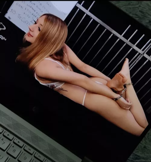 Cutie hogtied with 2 pairs of cuffs