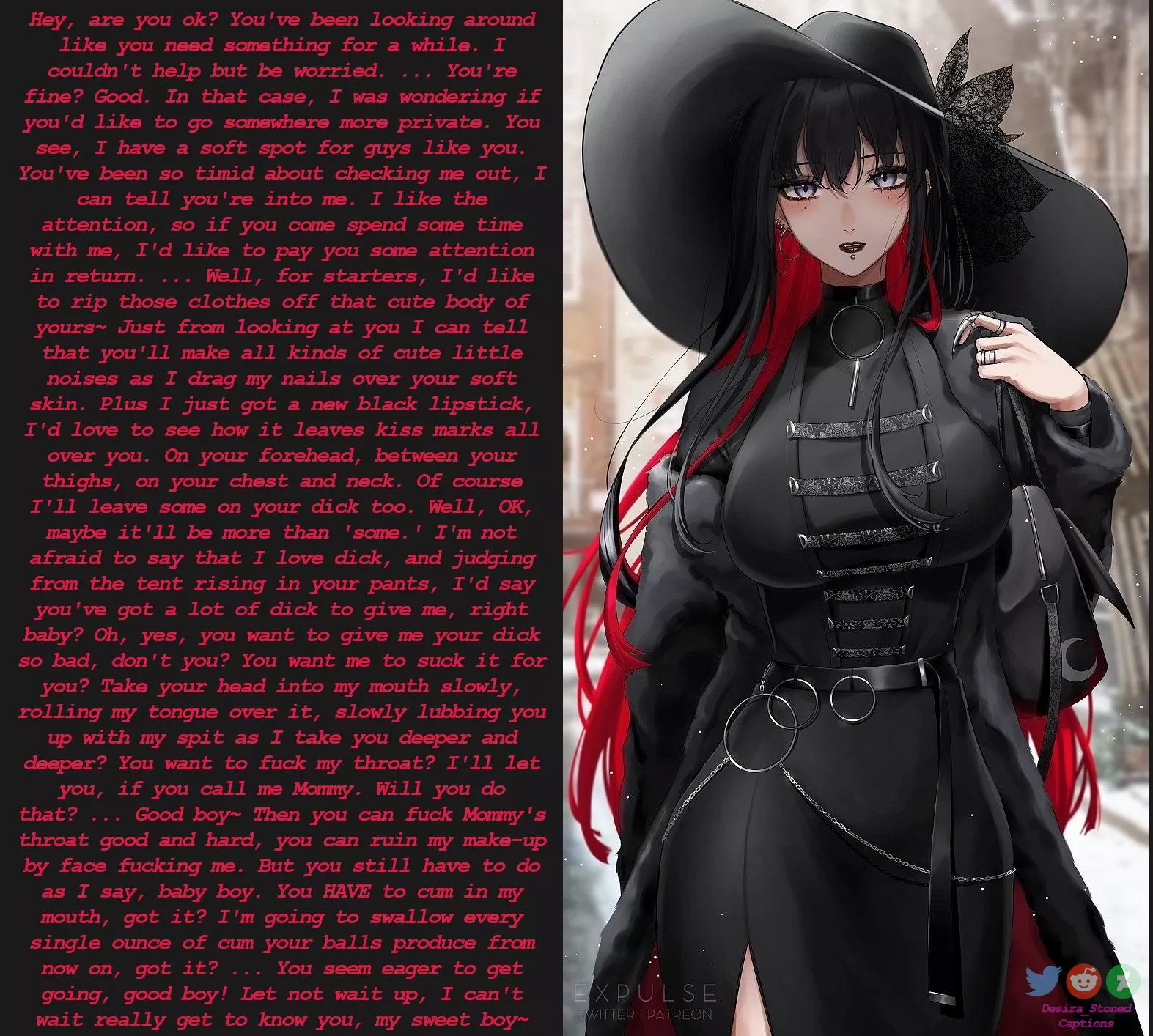 Local Goth Mommy has taken an interest in you. [Goth] [MommyDom] [Kinda Wholesome?] Artist: Expulse (Reupload Post Imgur Purge)