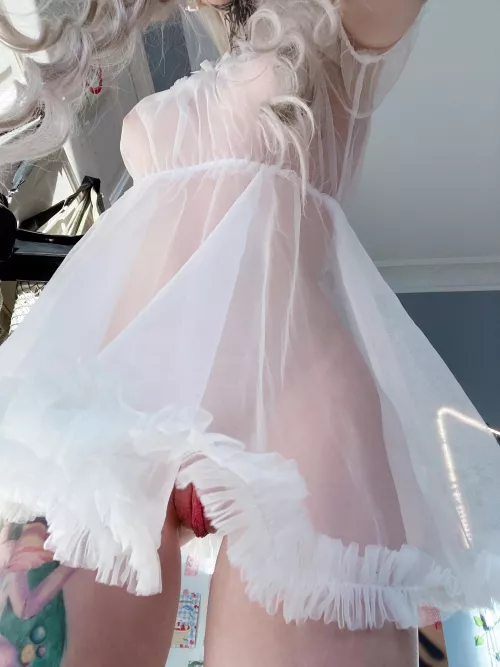 my pussy like a ray of light penetrates through this beautiful translucent white dress