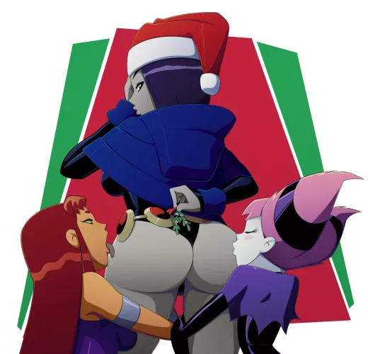 Starfire, Raven & Jinx - Putting mistletoes to best use (RavenRavenRaven) [Teen Titans]