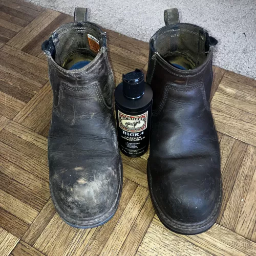 My wife’s boots were looking pretty ratty, The Boot on the right has a thin coat of Bick 4 & a light buff, this stuff is amazing!