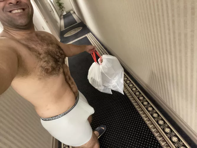 Just taking out the garbage giving the neighbours a show