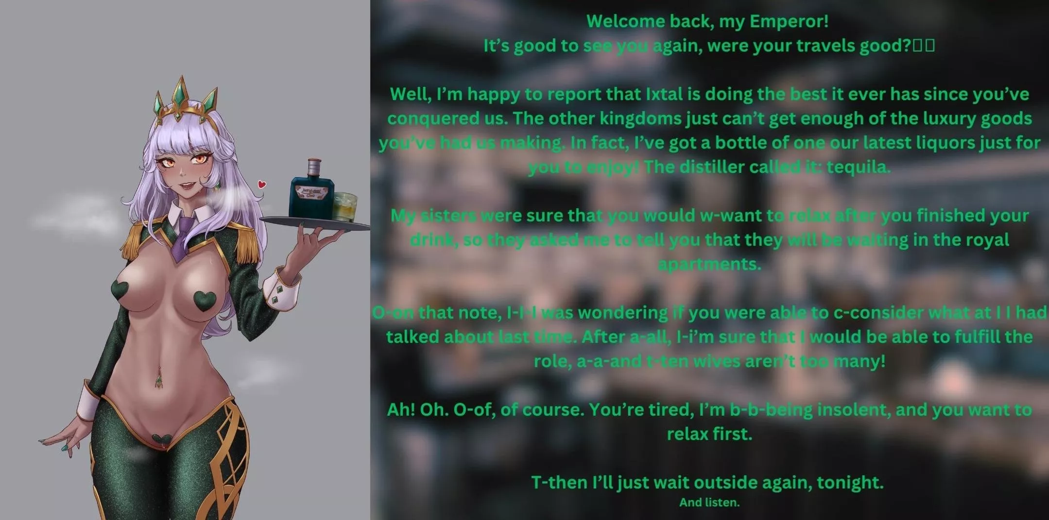 Qiyana welcomes you back home. [League of Legends] [Reverse bunnysuit] [Harem] [voyeurism] [cuckqueen] [OC] Artist: Celdalin