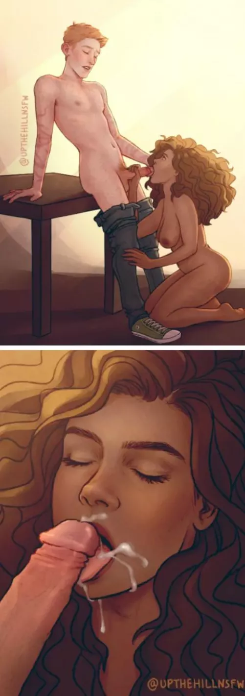 Ron cum over Hermione mouth