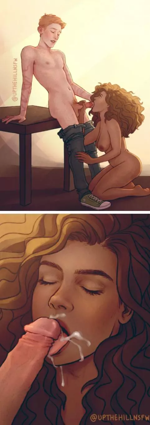 Ron cum over Hermione mouth