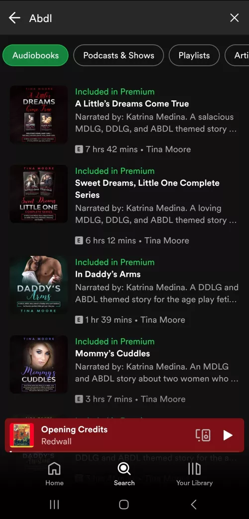 Did anybody else notice there's a ton of ABDL Audiobooks included on Spotify premium?!